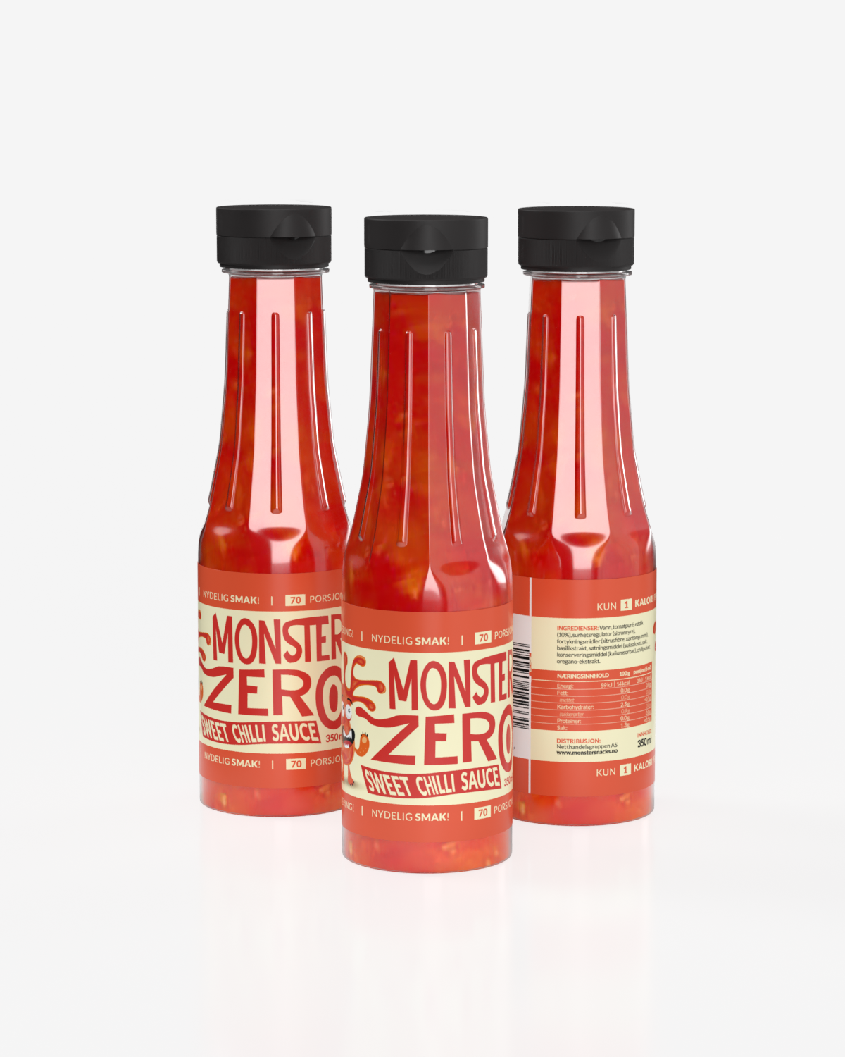 3x Monster Lavkarbo Kalorifri Sweet Chilli 350ml - TREPAKNING!