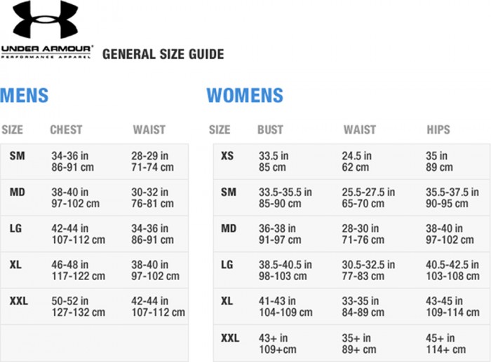 Under Armour Size table