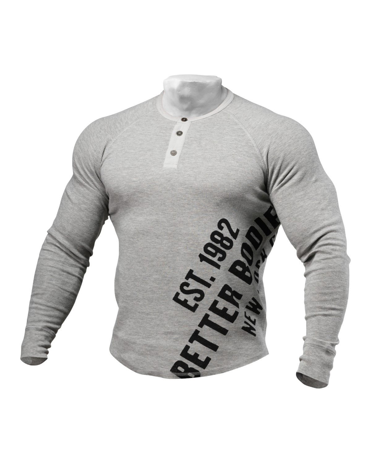 Better Bodies Mens L/S Henley Greymelange - L