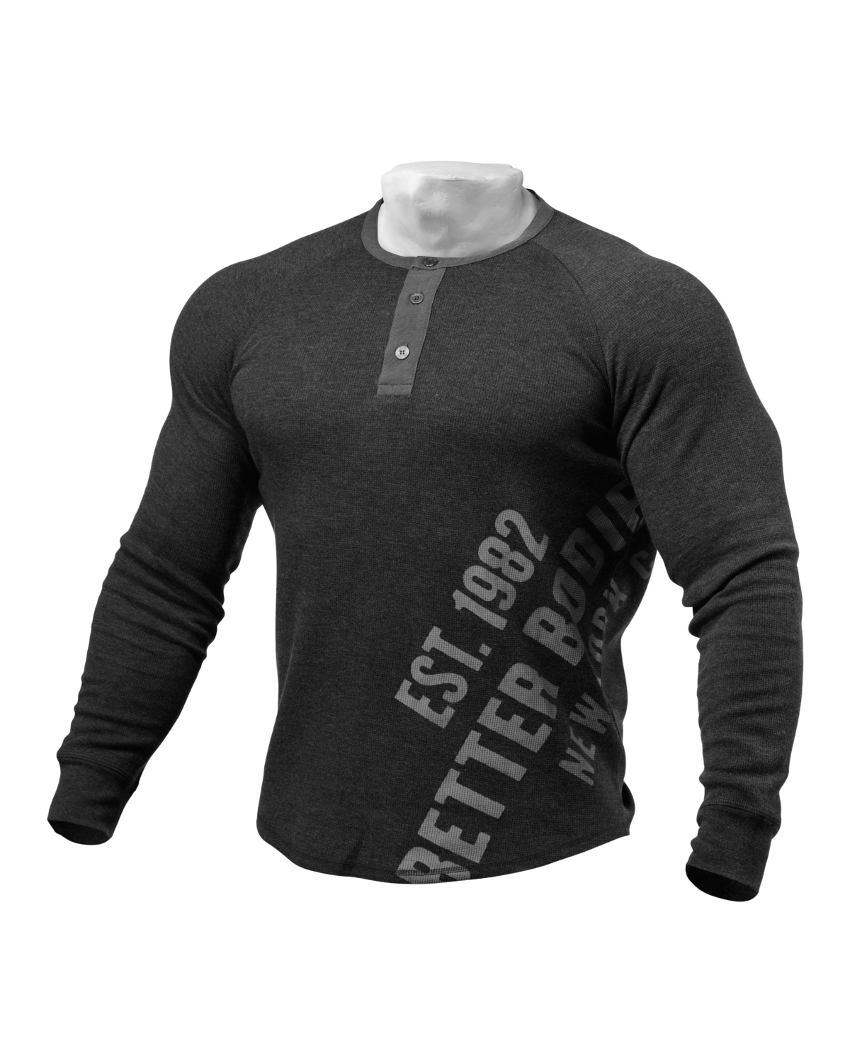 Better Bodies Mens L/S Henley Antracite melange - M