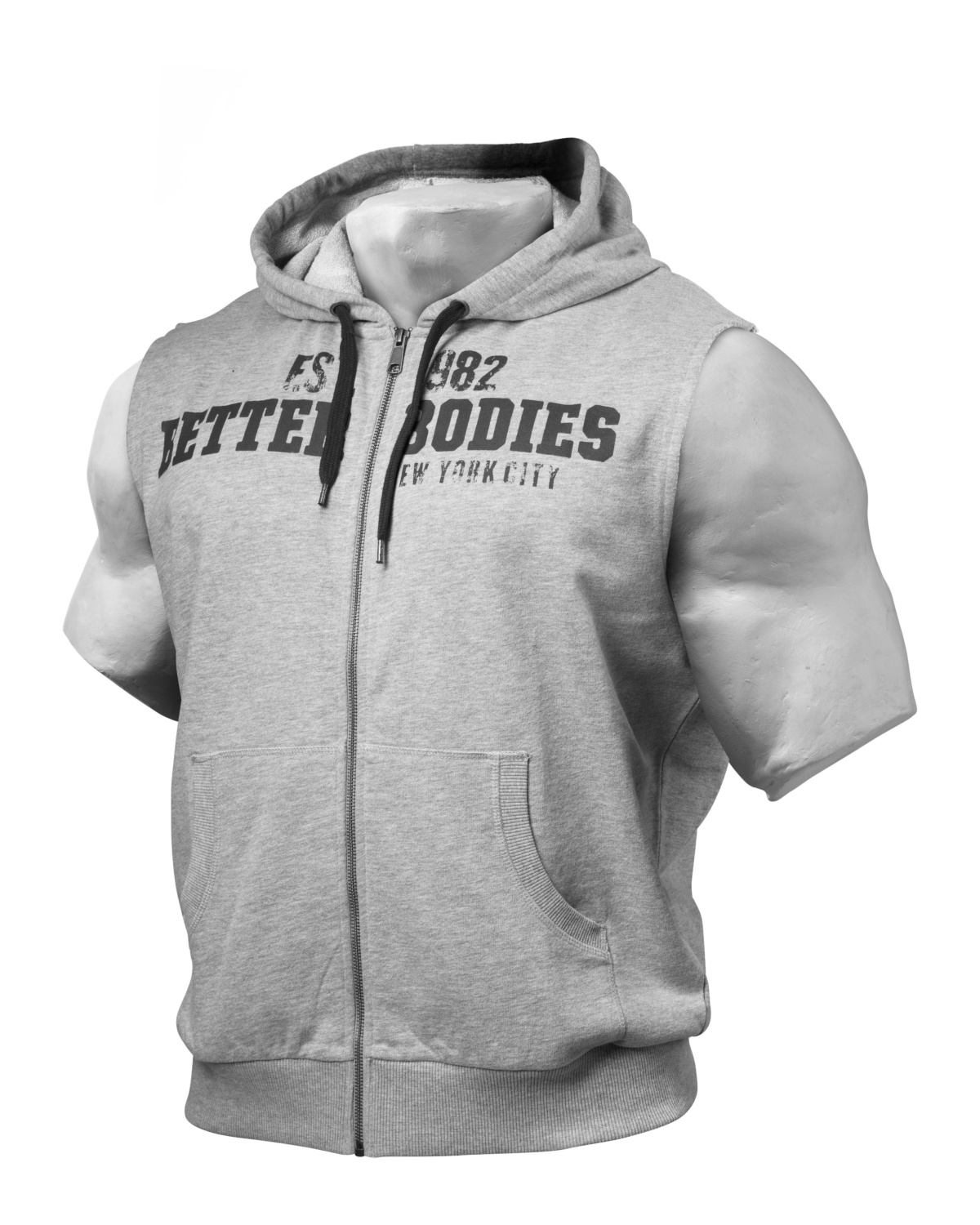 Better Bodies Mens Raw S/L hood Greymelange - L