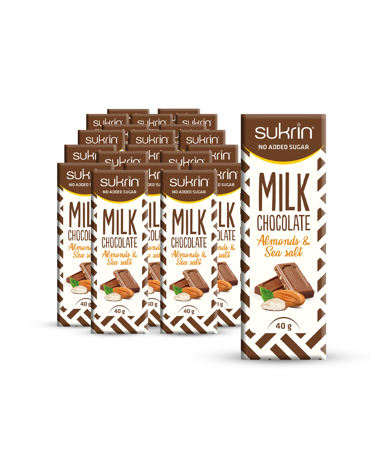 Funksjonell Mat Sukrin Melkesjokolade med mandler &amp; havsalt 20x40g