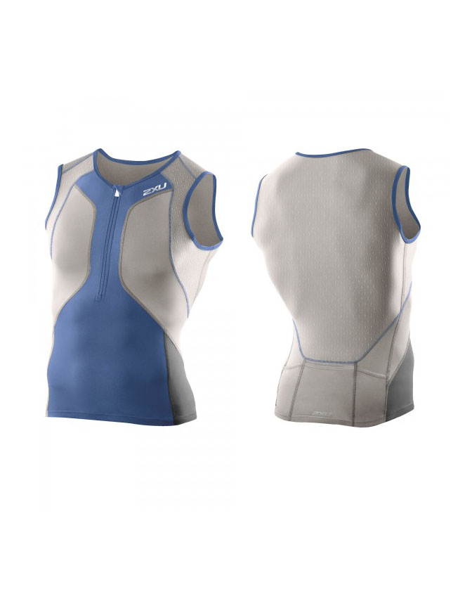 2XU Perform Compression Tri Singlet Mens Charcoal/Pacific Blue - S