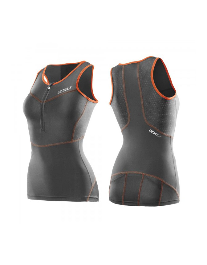 2XU Perform Compression Tri Singlet Womens Charcoal/Lotus Orange - XS