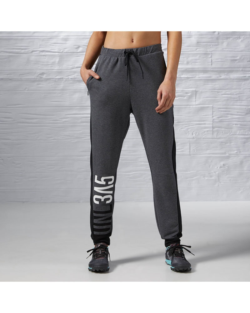 Reebok Womens Workout Ready Cotton Series Pants - Dark Grey Heather - M - slim body