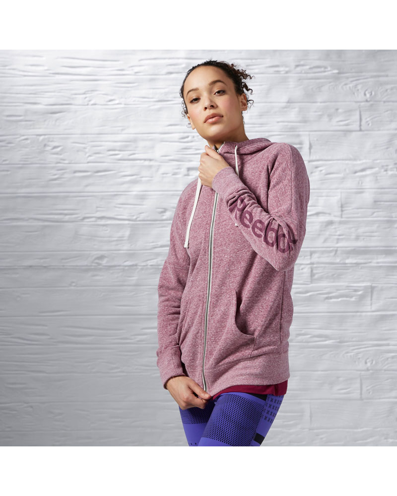 Reebok Womens Elements Logo Full Zip Hoodie - Rebel Berry - L - body workout