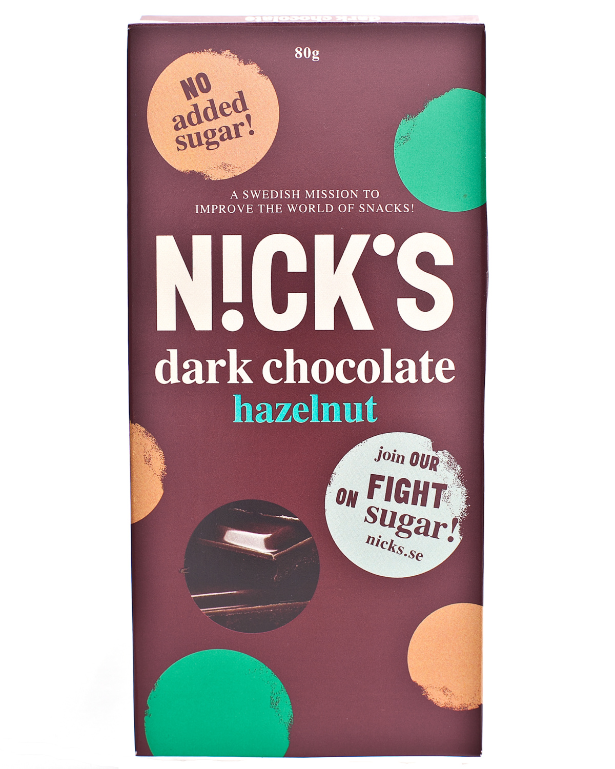 Nick's Mørk Sjokolade Hasselnøtt Uten Sukker 75g - med protein