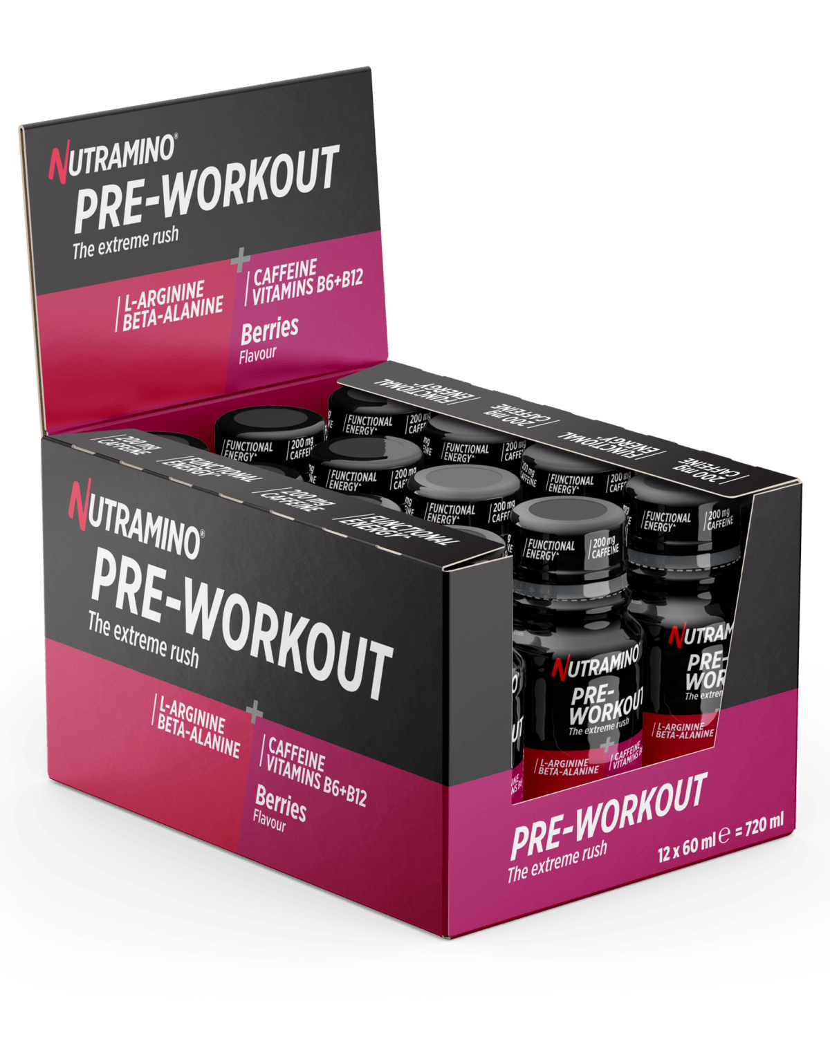 Nutramino +Pro Pre-Workout Shot Berries 60ml – 12 stk - protein for