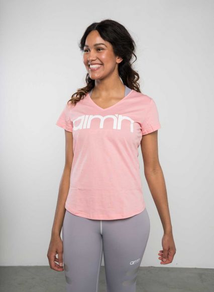 Aim'n Dusty Pink Logo T-shirt - S - fit jeans