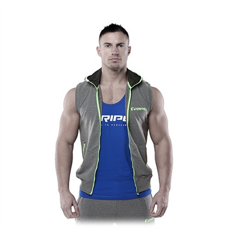 RIPT Mens Sleeve Hoodie Grey - L - best workout