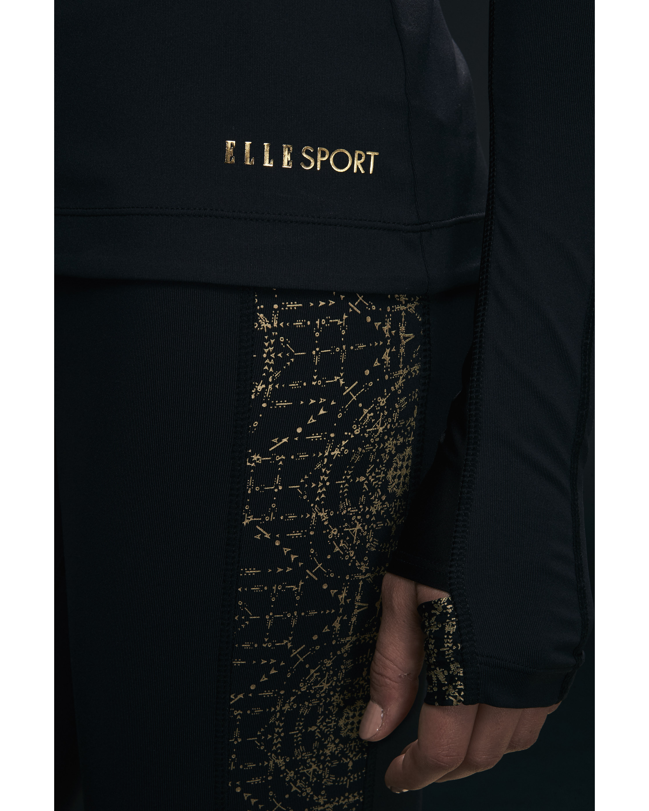 Ellesport Sleek Printed Panel Calf Length Capri – Black/Gold