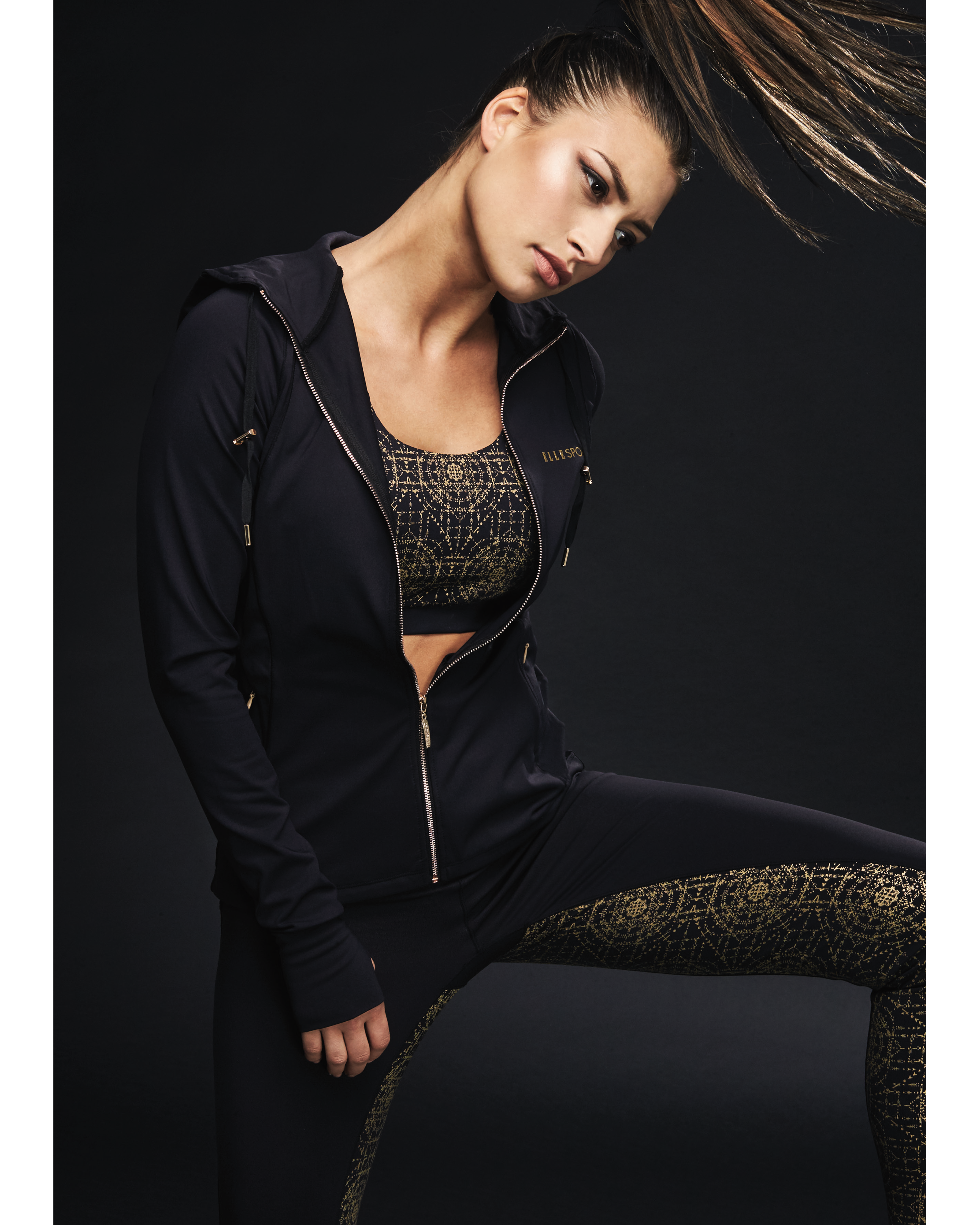 Ellesport Sleek Energising Sports Jacket with Hood – Black/Gold