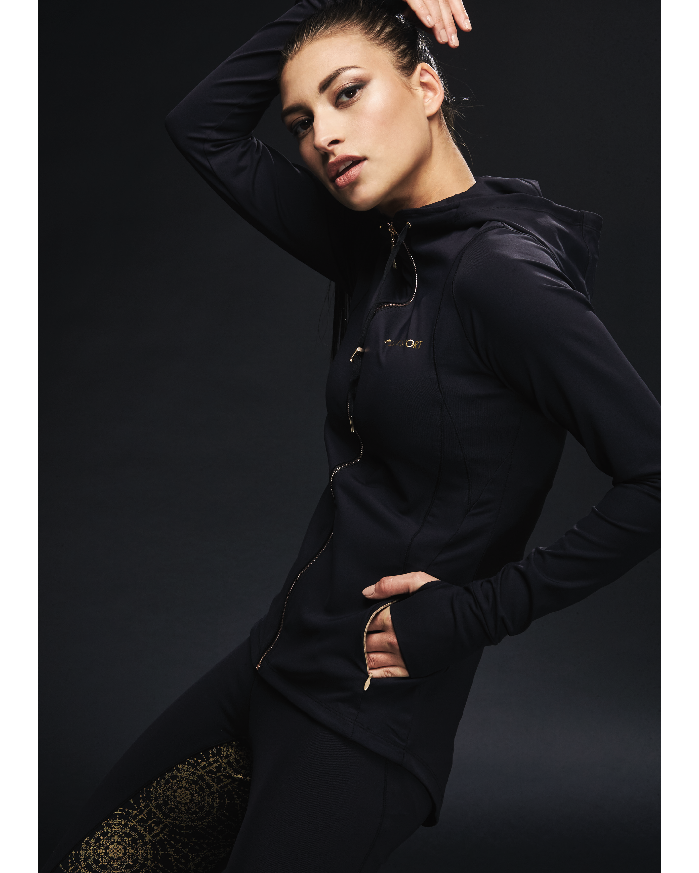 Ellesport Sleek Energising Sports Jacket with Hood – Black/Gold