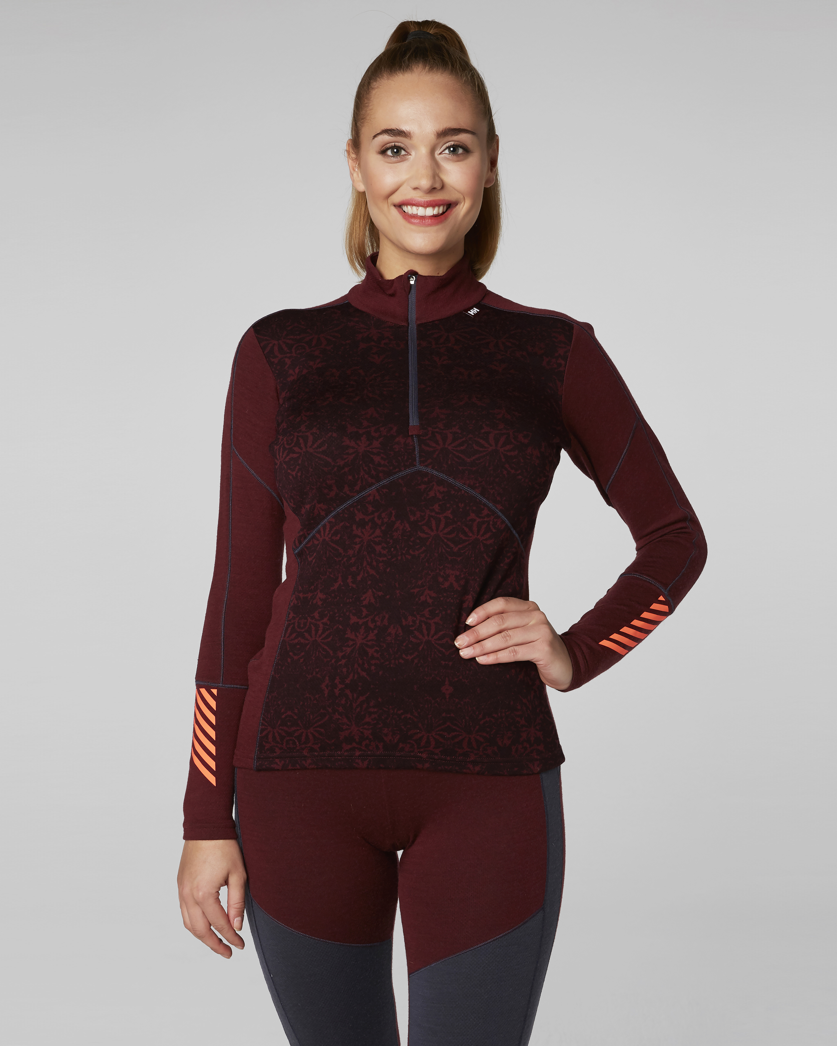 Helly Hansen Lifa Merino 1/2 Zip - Port/Frozen Flower Print