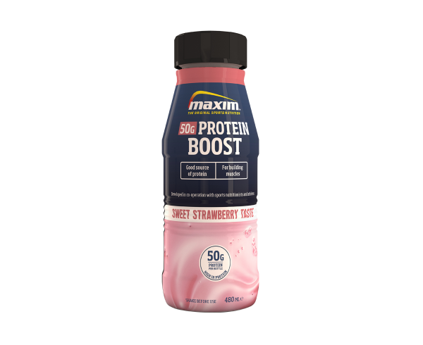Maxim 50g Protein Boost Sweet Strawberry 480ml - styrketrening