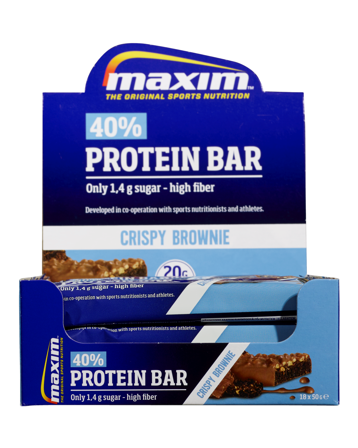 Maxim 40% Protein Bar Crispy Brownie 18x50g - men
