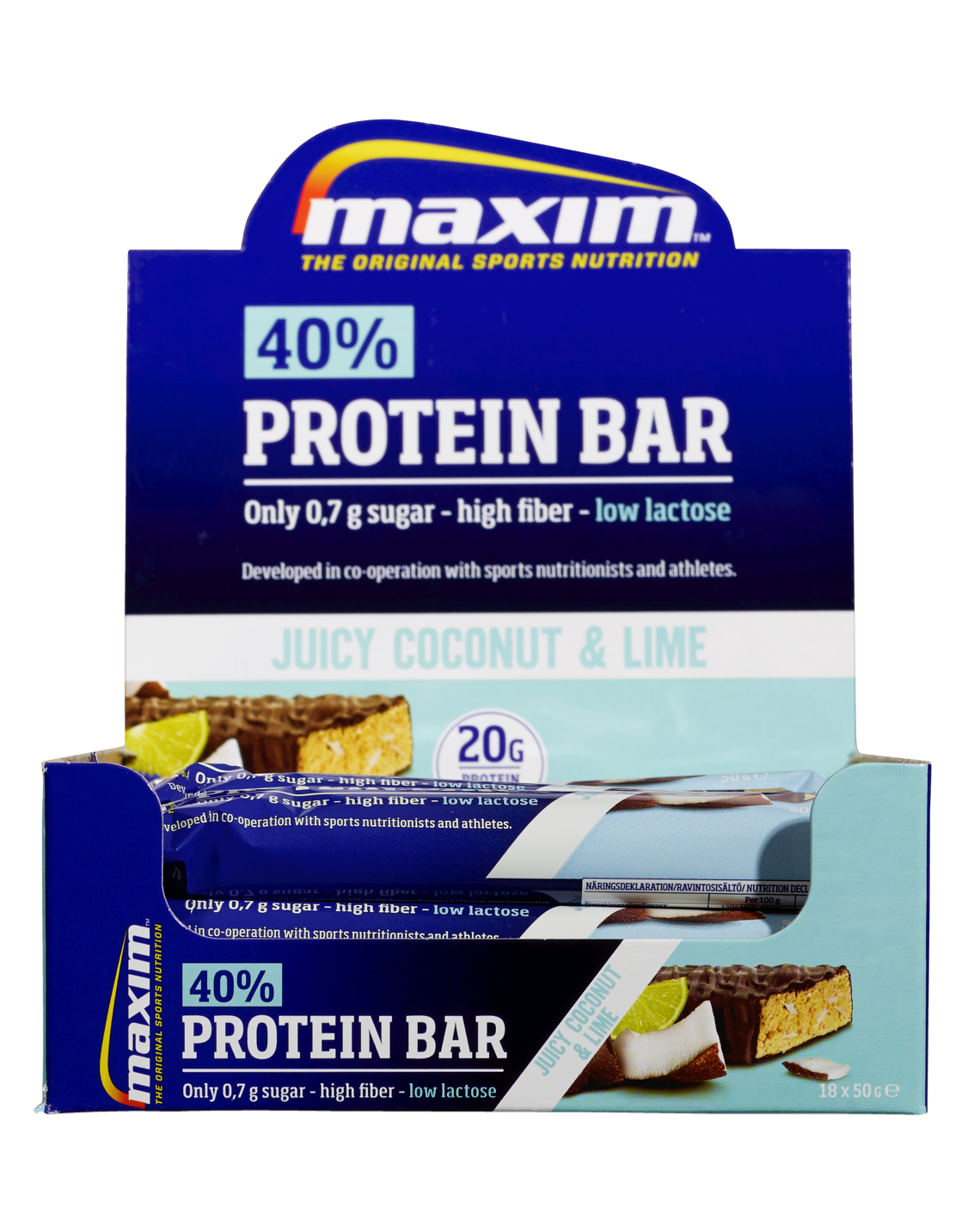 Maxim 40% Protein Bar Juicy Coconut & Lime 18x50g - men