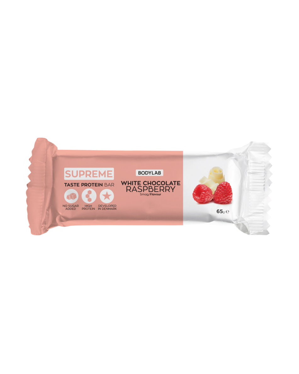 Bodylab Supreme High Protein Bar White Chocolate Raspberry 65g - tights.no