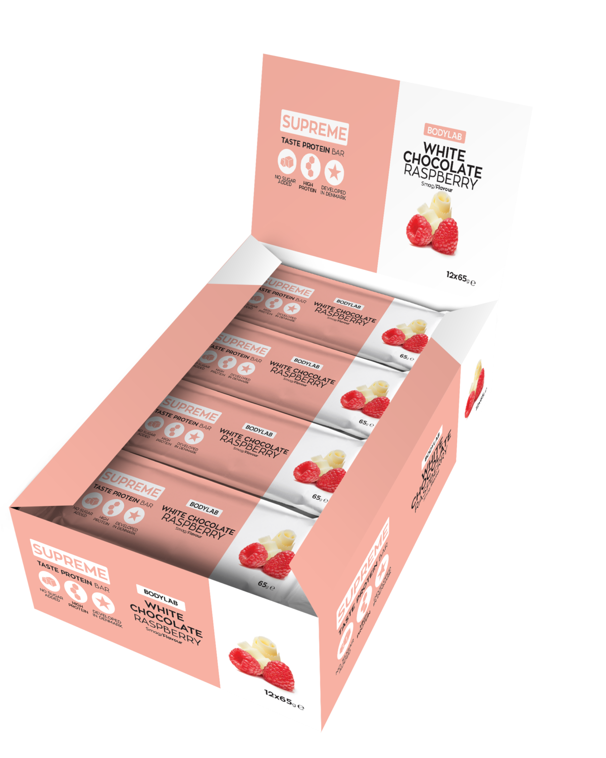 Bodylab Supreme High Protein Bar White Chocolate Raspberry 12x65g - til