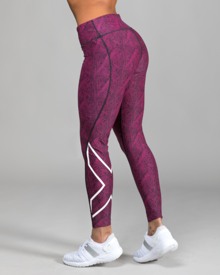Mid-Rise Compression Print Tights - Burgundy