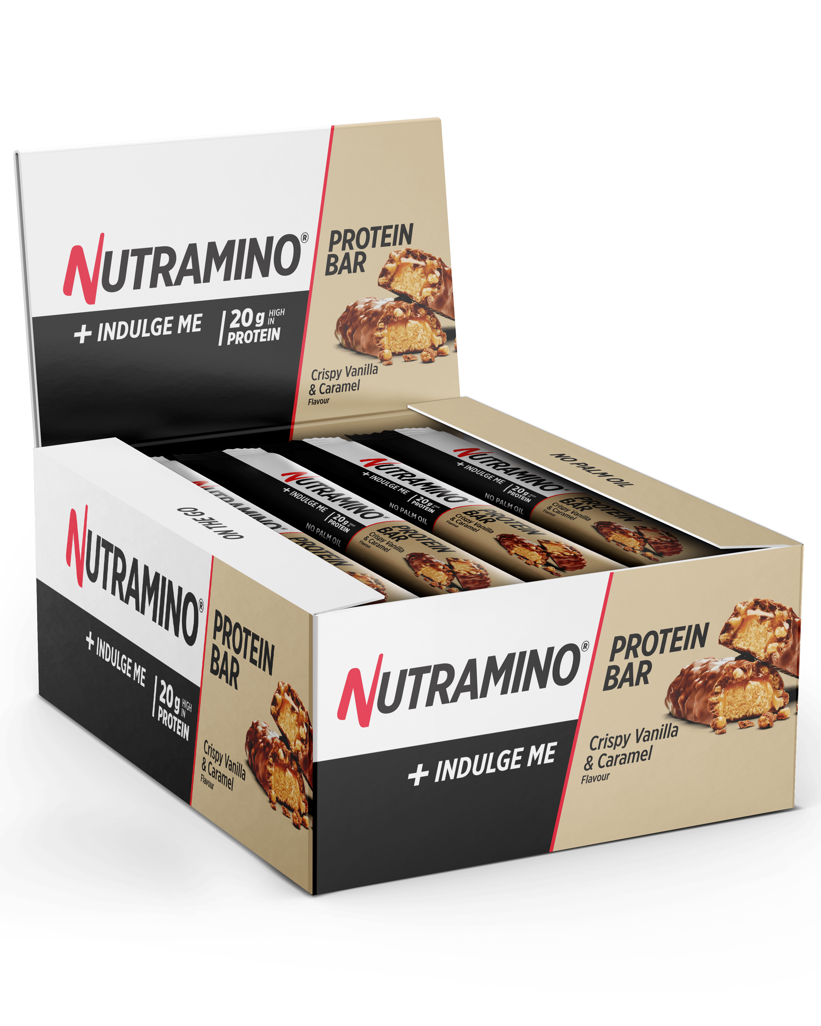 NMO_PROTEIN_BAR_64g_CrispyVanilla Caramel_EN_PL_FR_CS_RO_DisplayBox