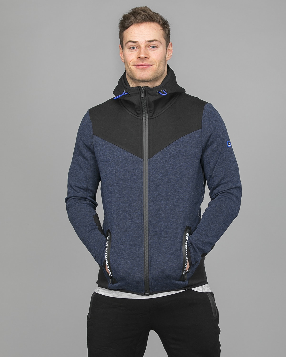 Superdry Gym Tech Blocked Ziphood - Midnight Navy - S - joggebukse herre