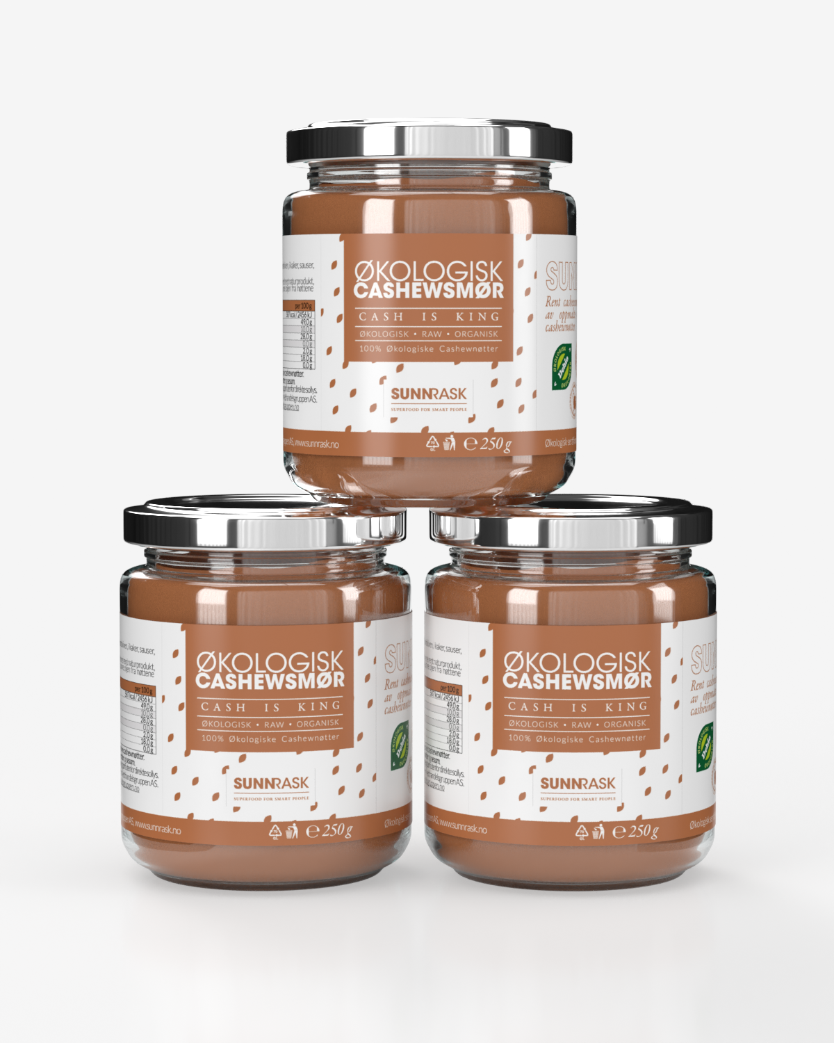 SunnRask Økologisk Cashewsmør 3x250g