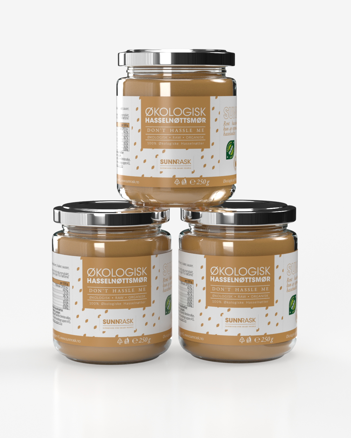 SunnRask Økologisk Hasselnøttsmør 3x250g