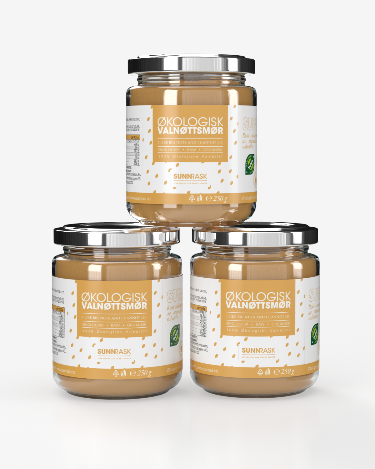 SunnRask Økologisk Valnøttsmør 3x250g - TREPAKNING!