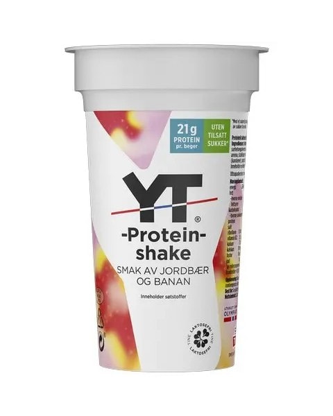 YT Proteinshake Jordbær & Banan 220ml - sukker kalorier
