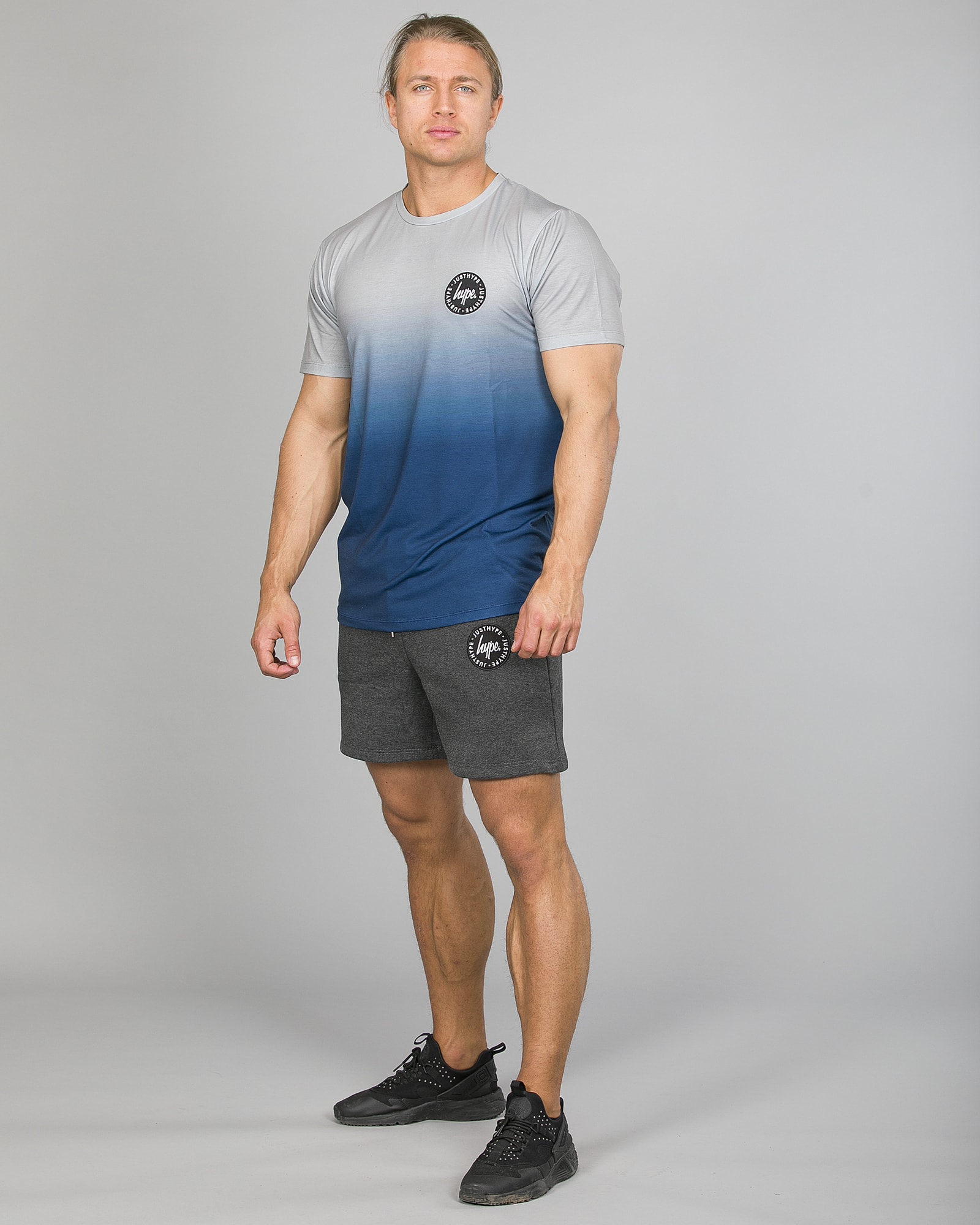 Hype Midnight Fade T-Shirt Men ss18210b Blue:Grey and Badge Shorts Men tm2ndrp16 Charcoal b