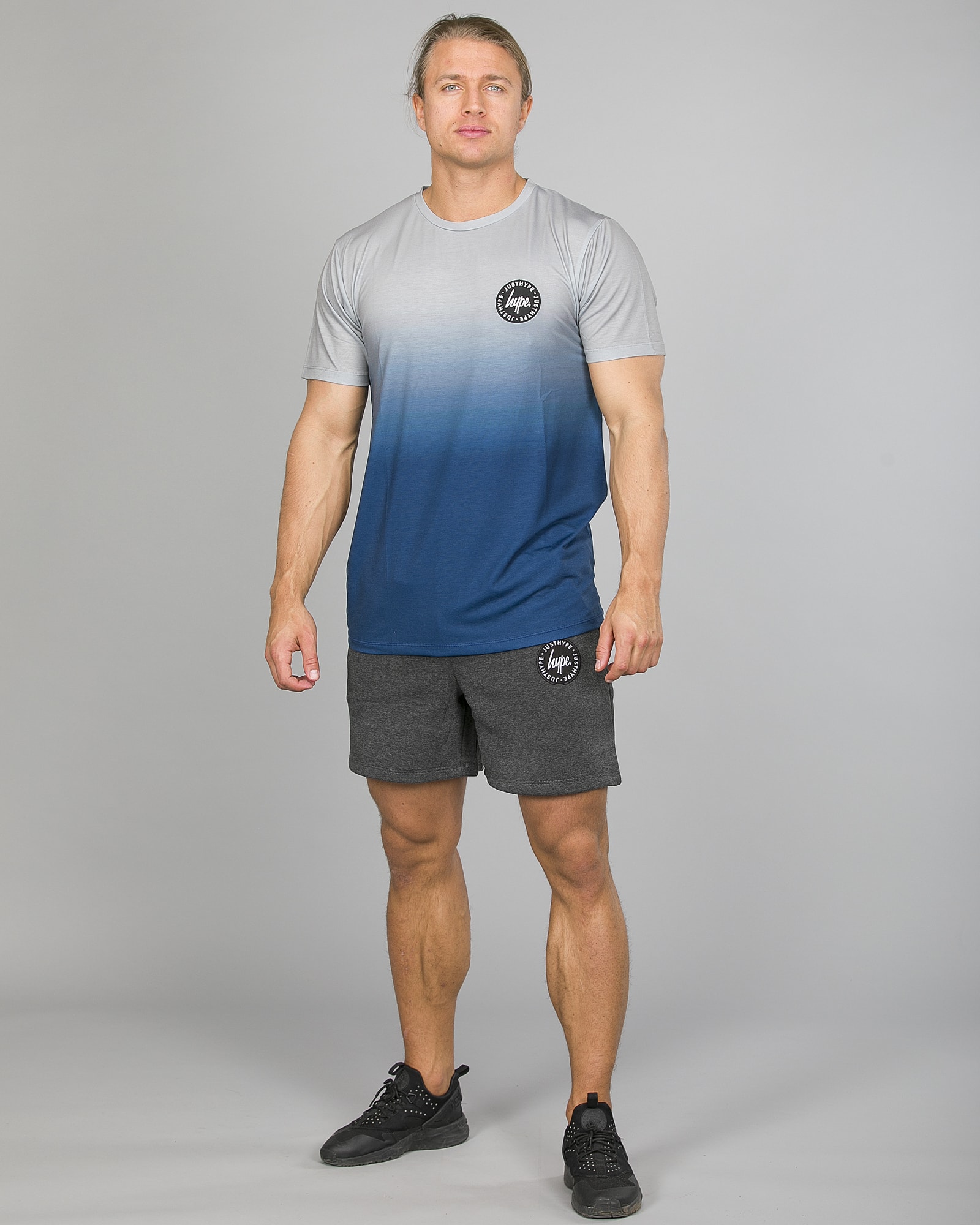 Hype Midnight Fade T-Shirt Men ss18210b Blue:Grey and Badge Shorts Men tm2ndrp16 Charcoal