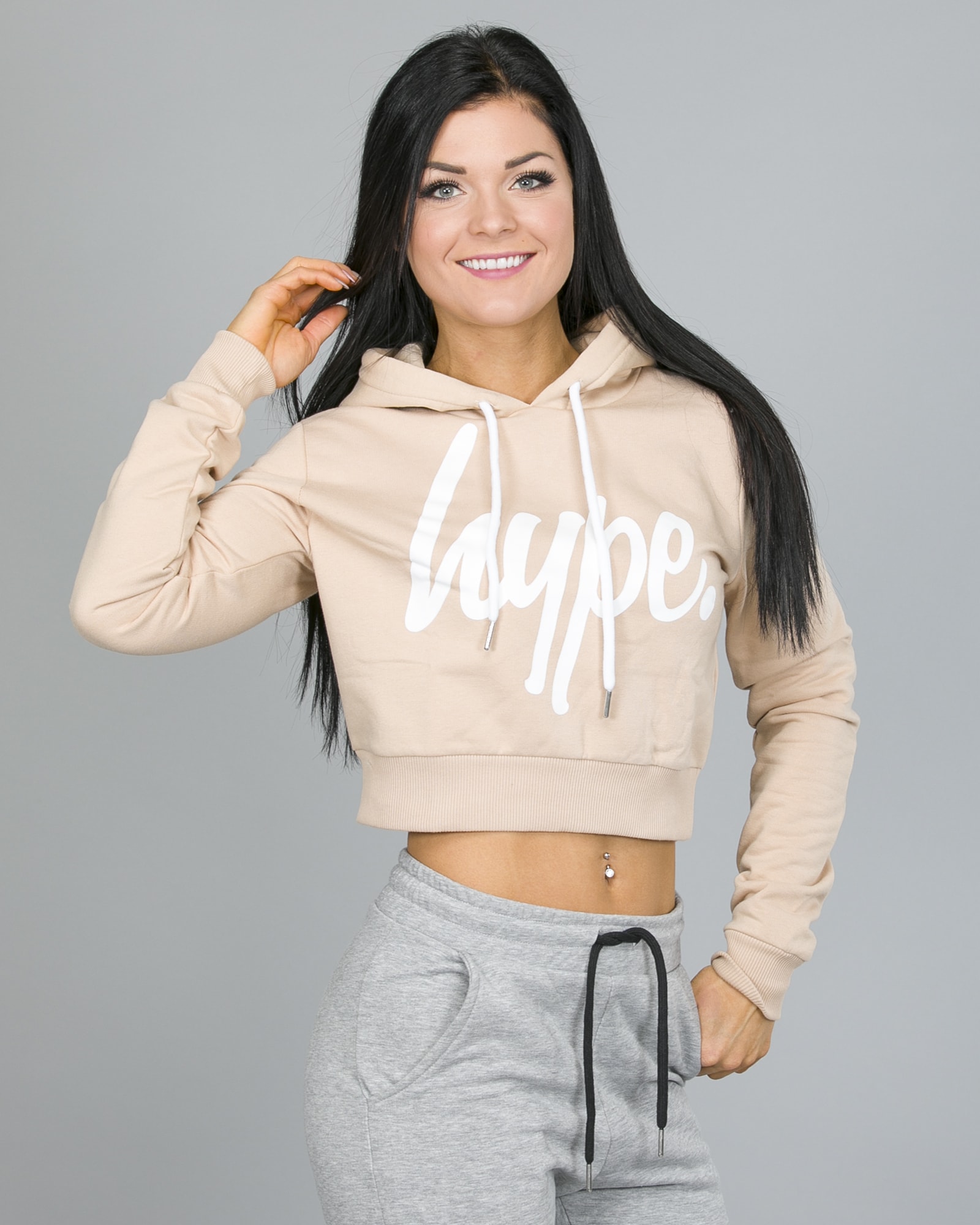 Hype Script Crop Hoodie Women - Sand