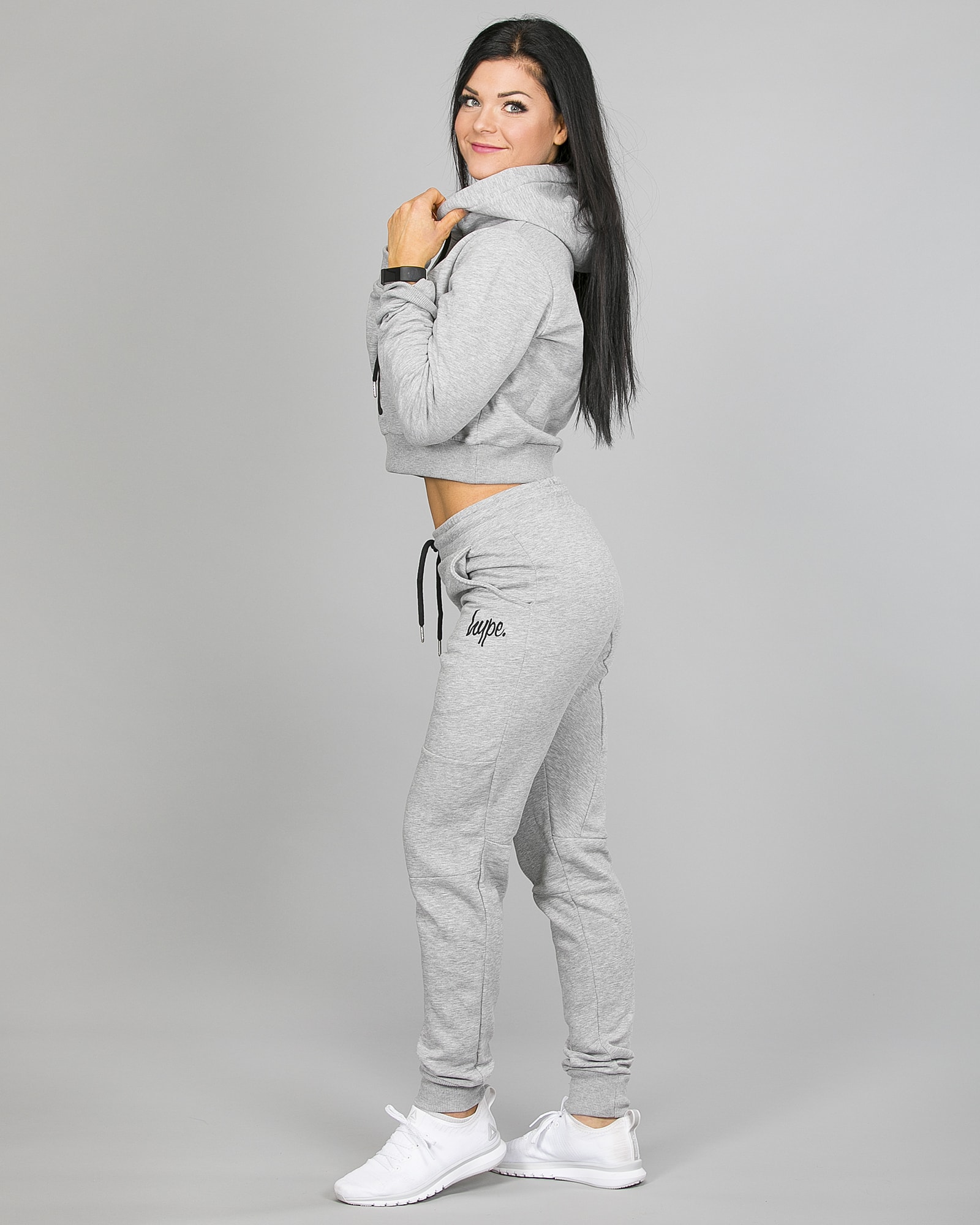 Hype Script Crop Hoodie womch002 and Script Joggers womj002 Grey c