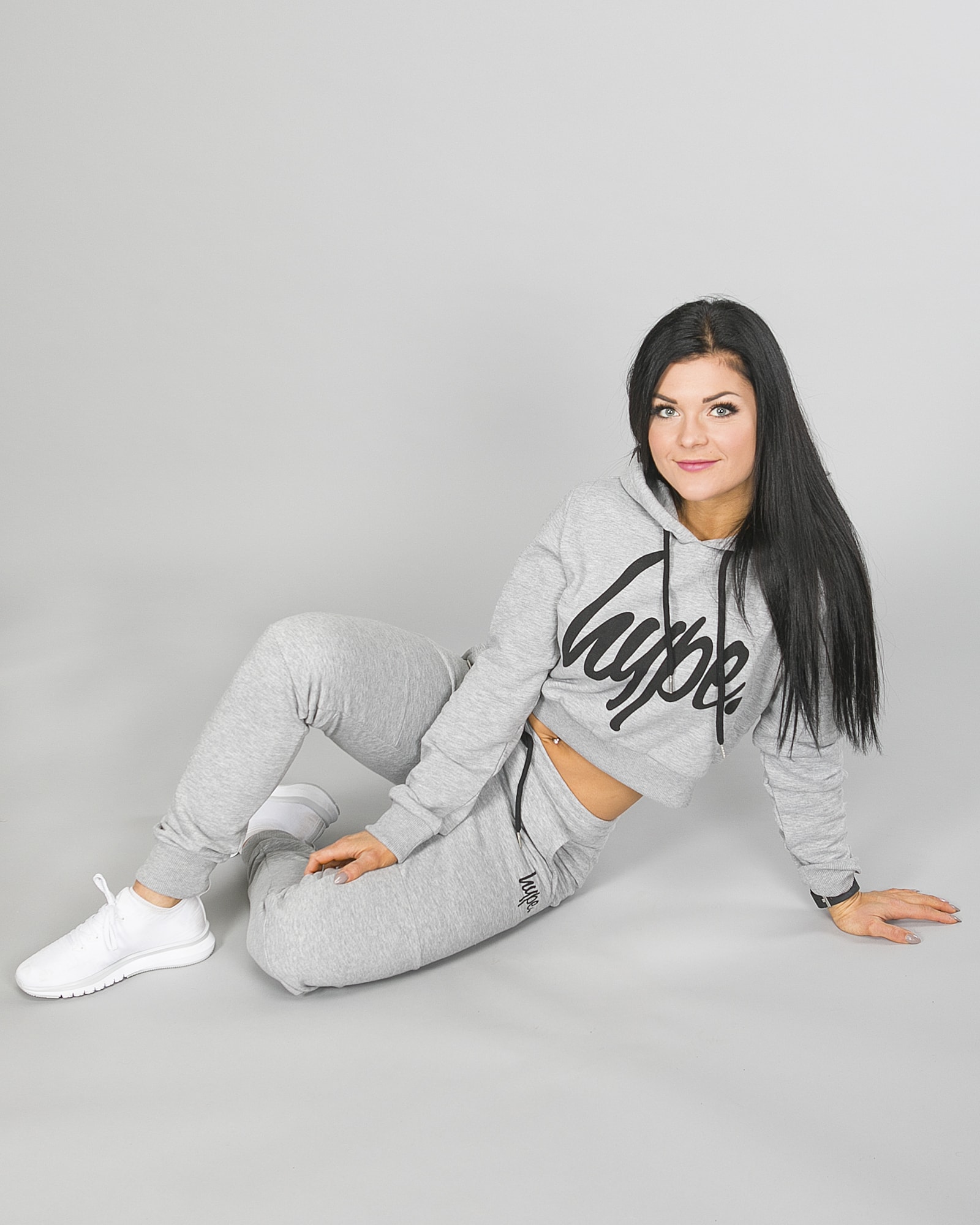 Hype Script Crop Hoodie womch002 and Script Joggers womj002 Grey g