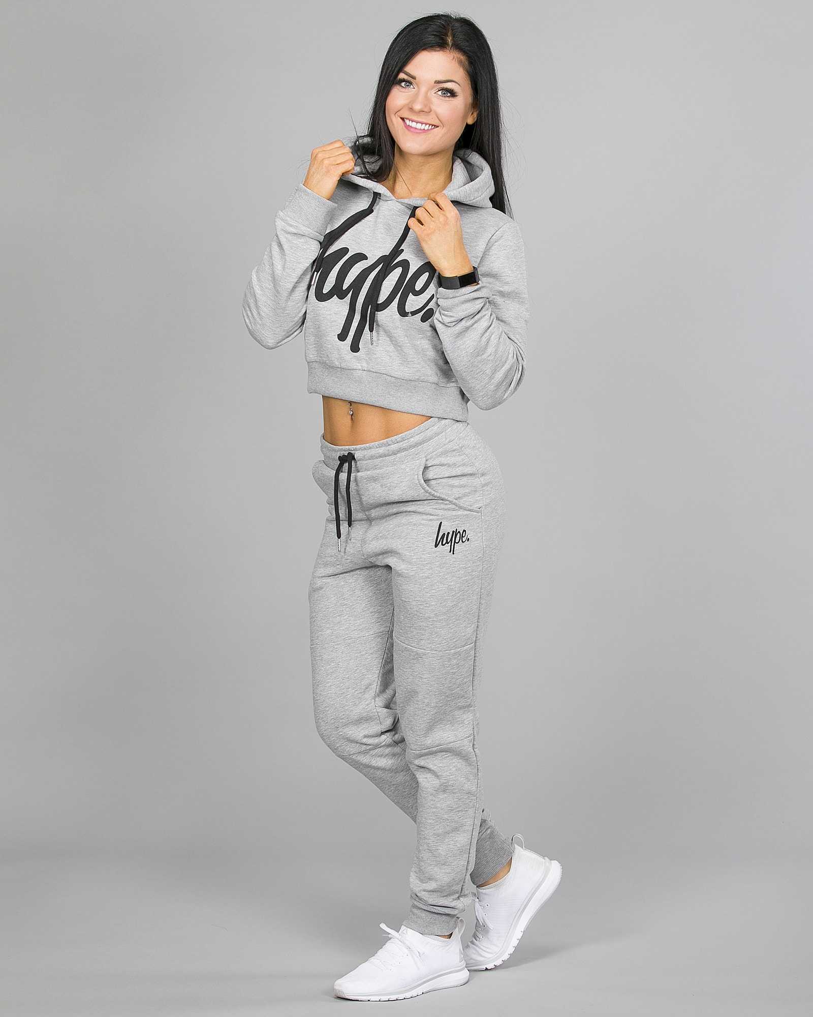 Hype Script Crop Hoodie womch002 and Script Joggers womj002 Grey