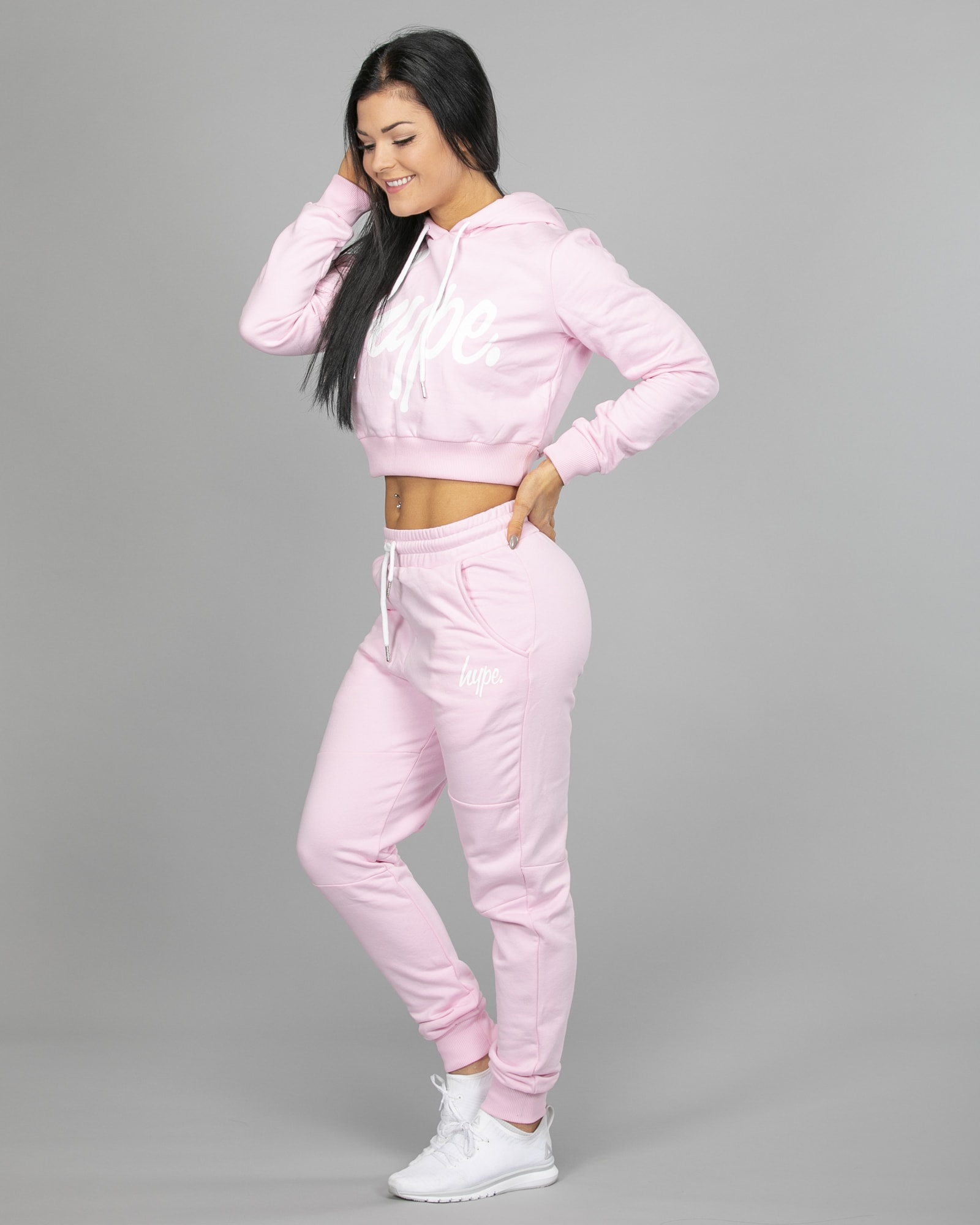 Hype Script Crop Hoodie womch006 and Joggers womj006 Pink c