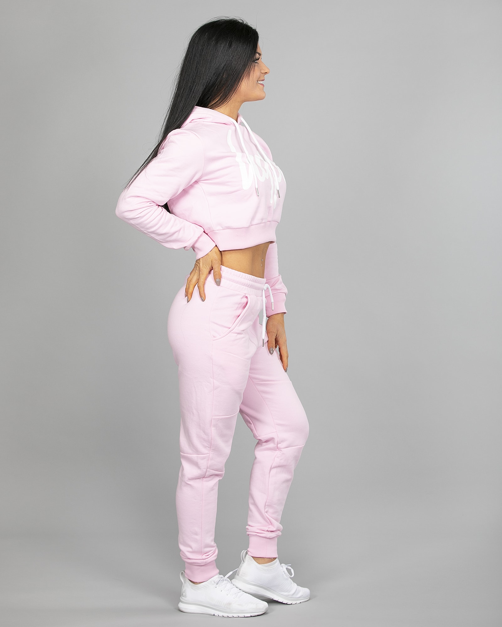 Hype Script Crop Hoodie womch006 and Joggers womj006 Pink e