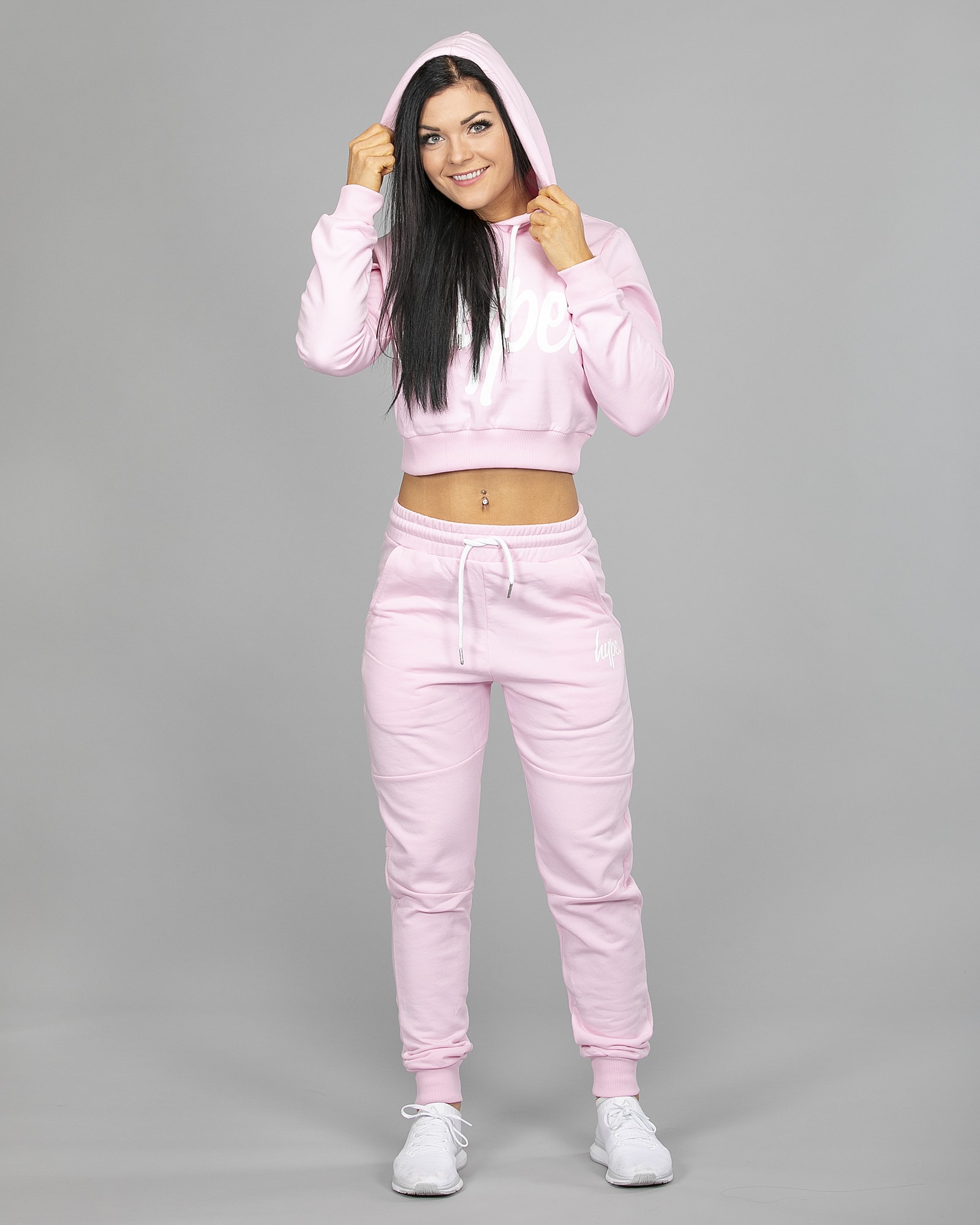Hype Script Crop Hoodie womch006 and Joggers womj006 Pink h