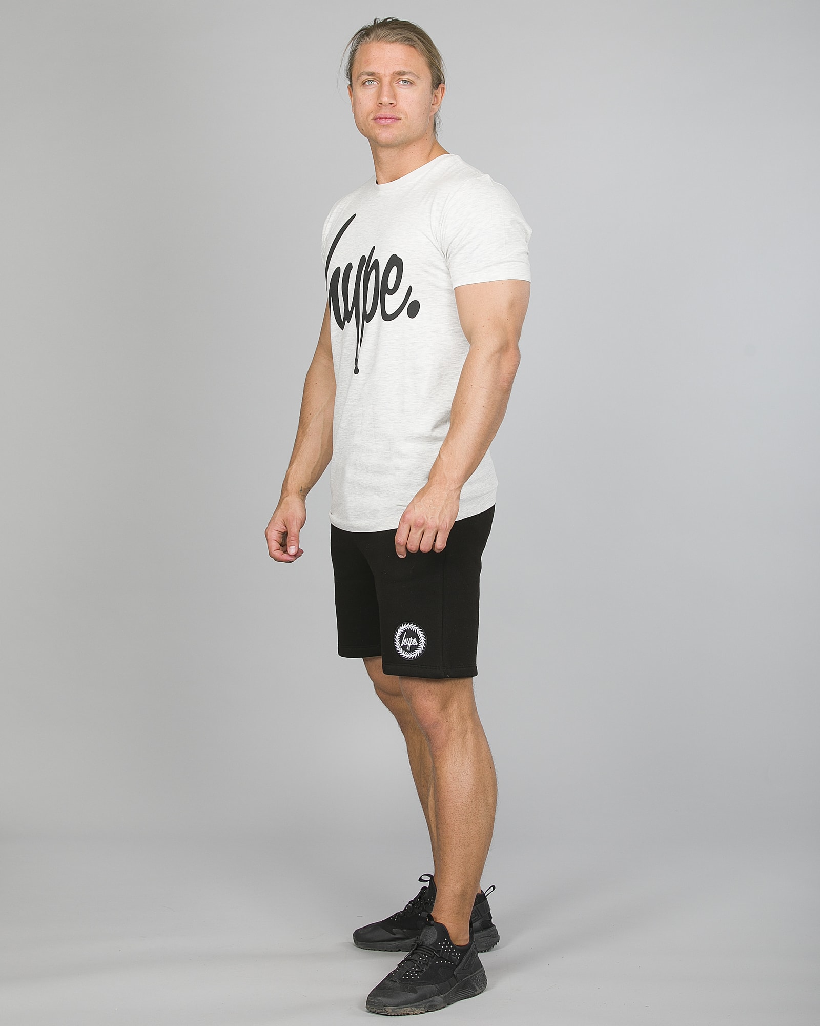 Hype Script T-Shirt Men ss18005 Charcoal and Crest Shorts ss18336b Black b