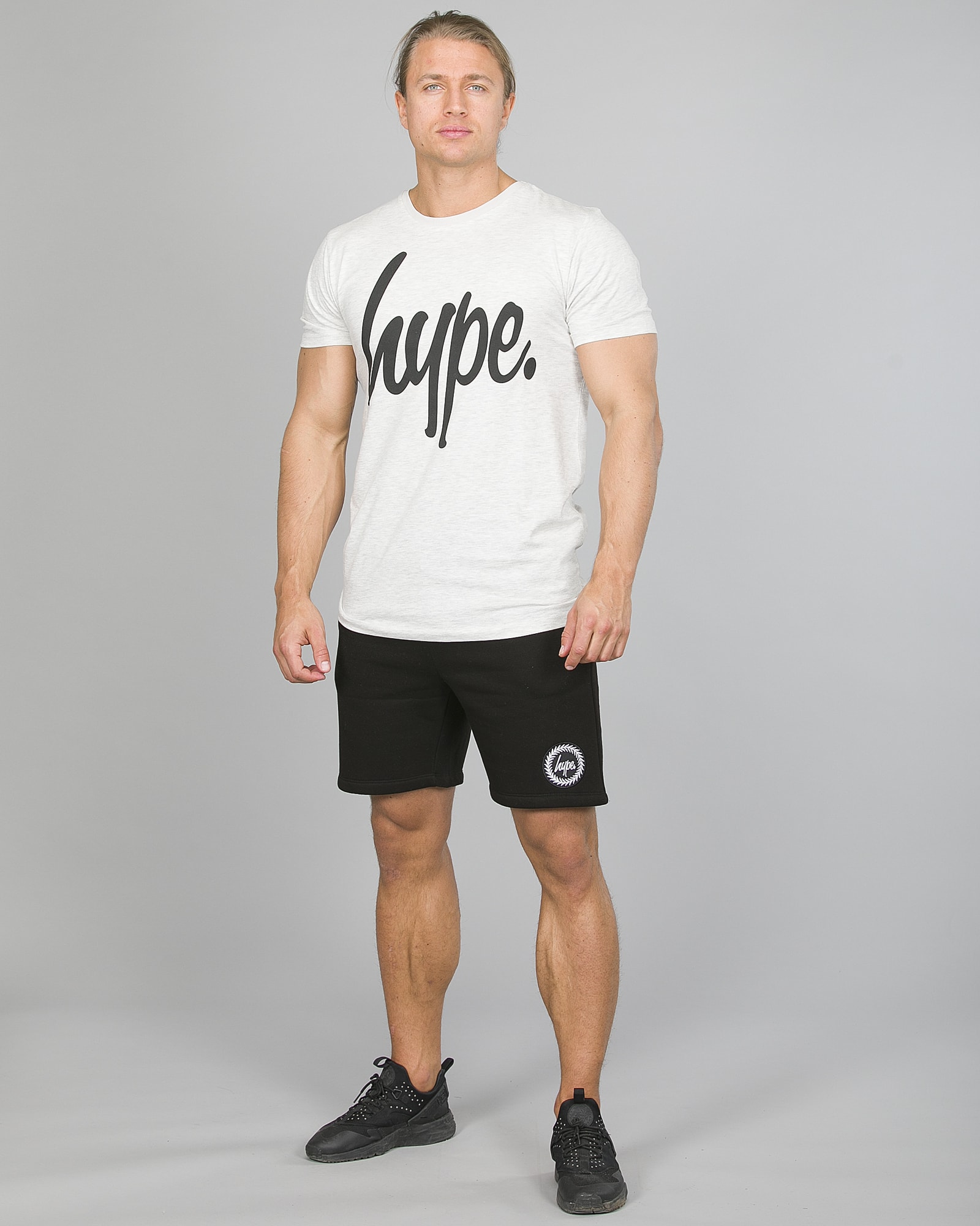 Hype Script T-Shirt Men ss18005 Charcoal and Crest Shorts ss18336b Black