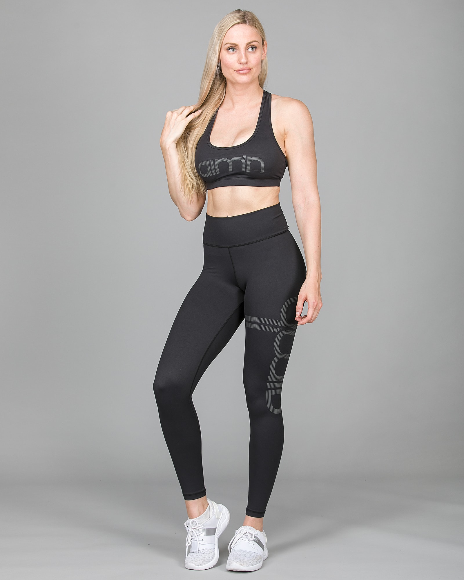 Aim’n Black Stripe Reflective Tights 18020006 and Bra 18030005 c