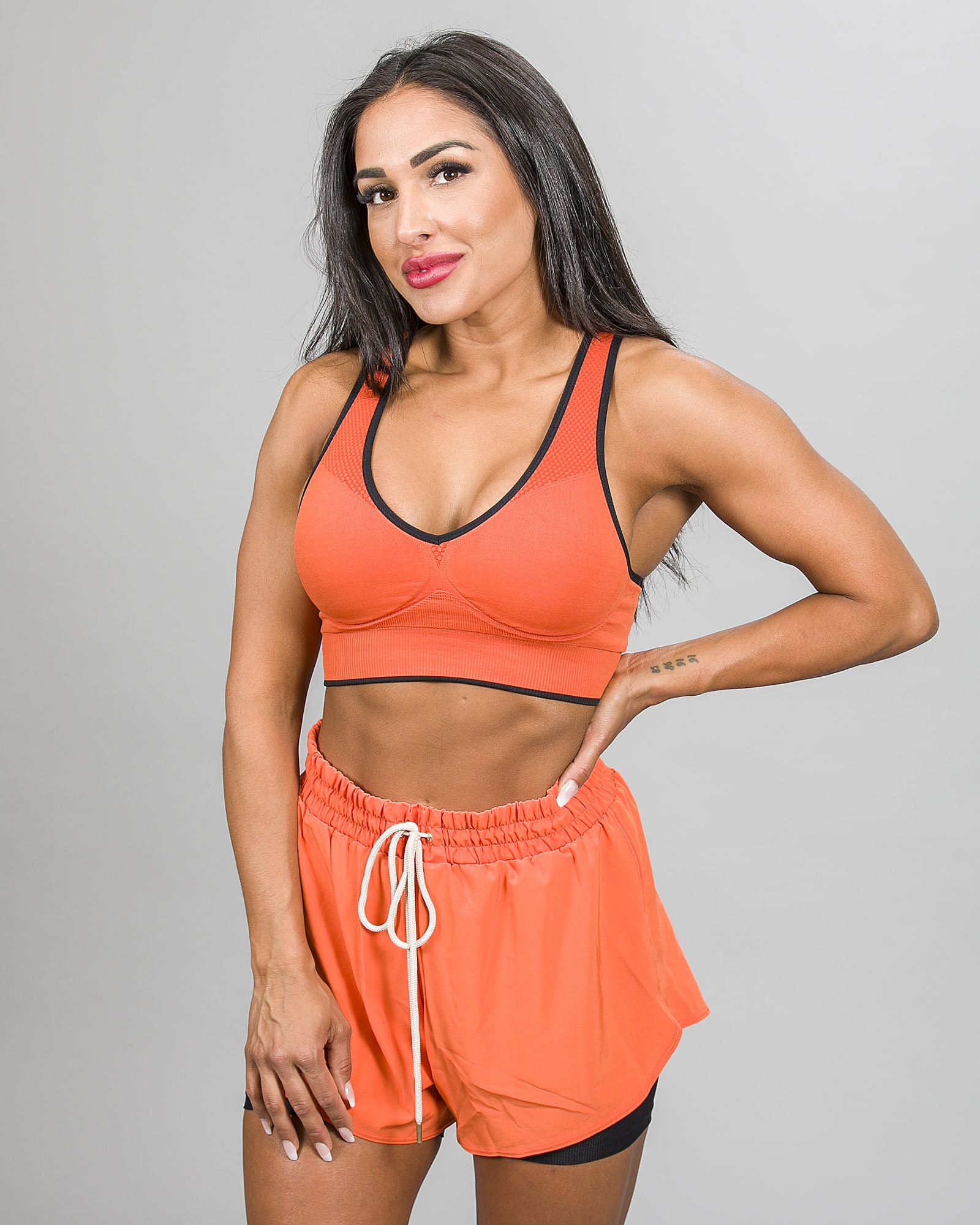 Skiny SK86 Shorts 083111and Crop Top 083094- Blazing Orange i