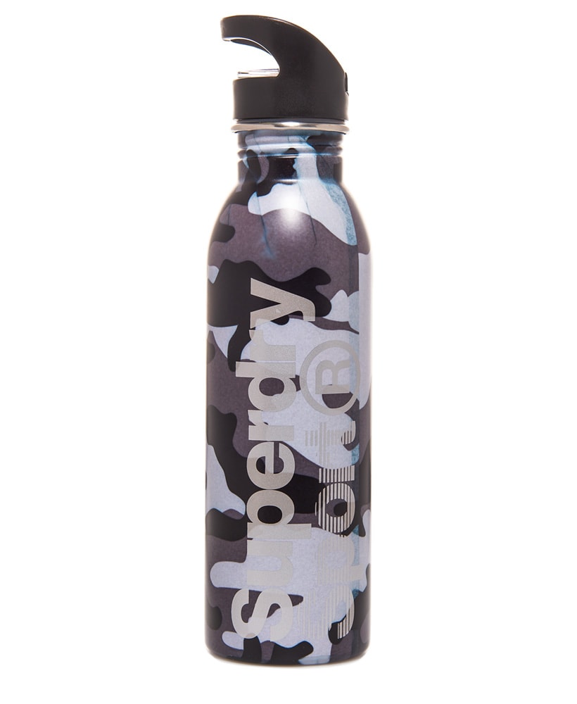 Superdry Stainless Steel Sports Bottle - Black Camo - oil