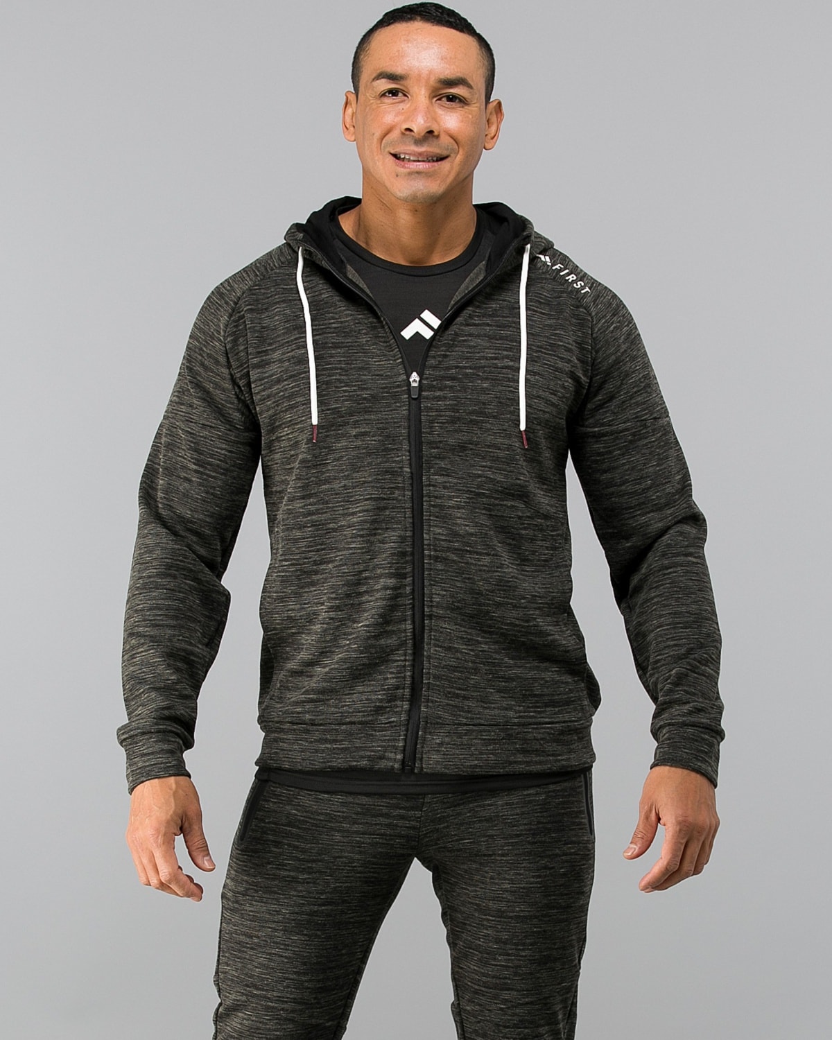 First Ethan Sweat Zip Hood - Dark Grey Melange - XL - hettegenser med glidelås