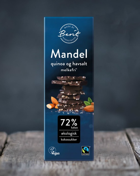 Berit Nordstrand Økologisk Sjokolade - Mandler & Quinoacrisp 40g - havsalt