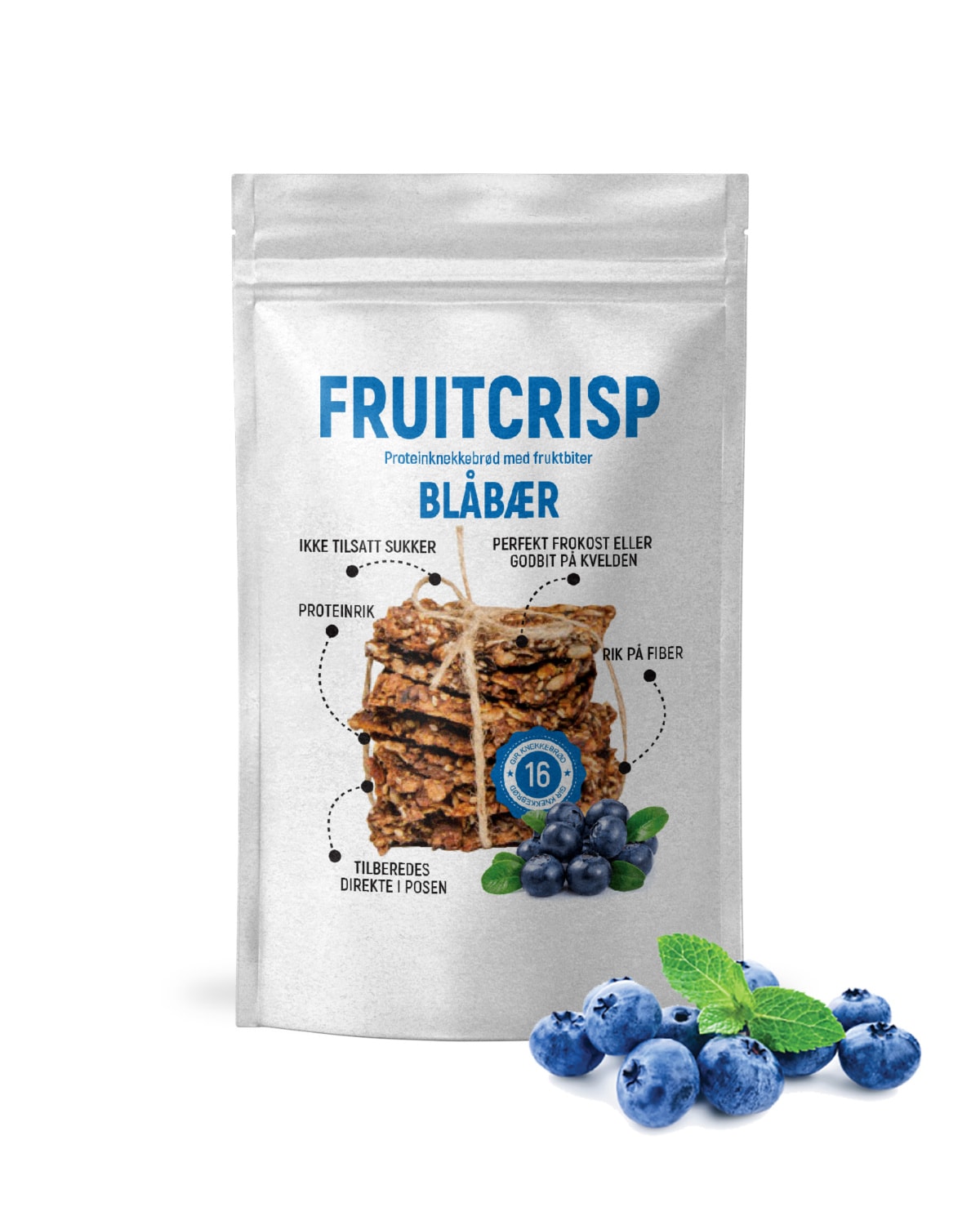 Fjordbox - Fruitcrisp Proteinknekkebrød - Blåbær 250g - til