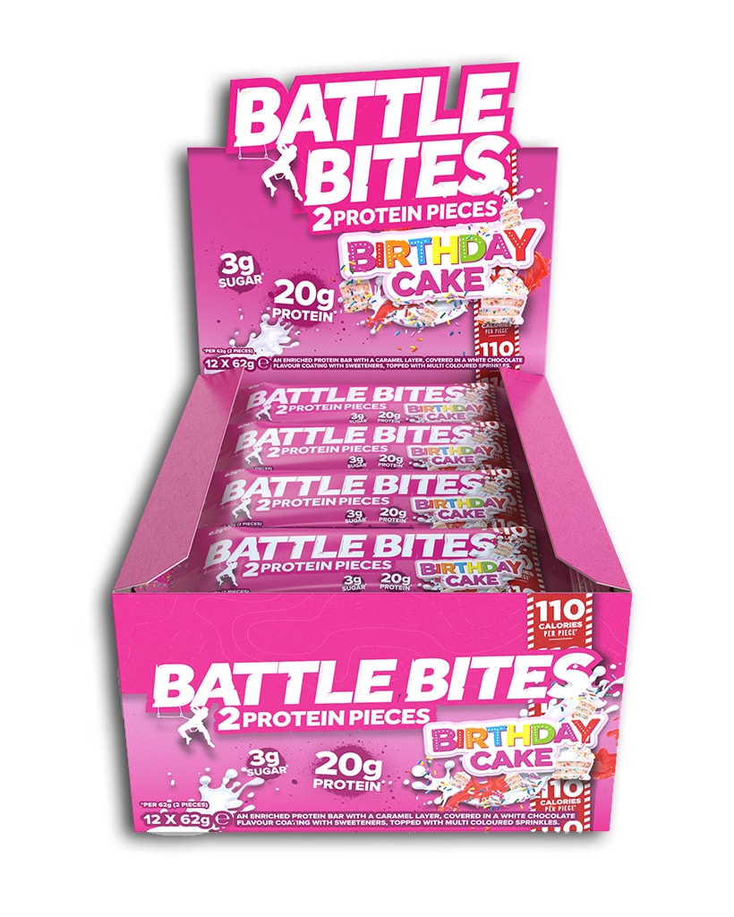 Battle Snacks Birthday Cake 12x62g - protein powder for