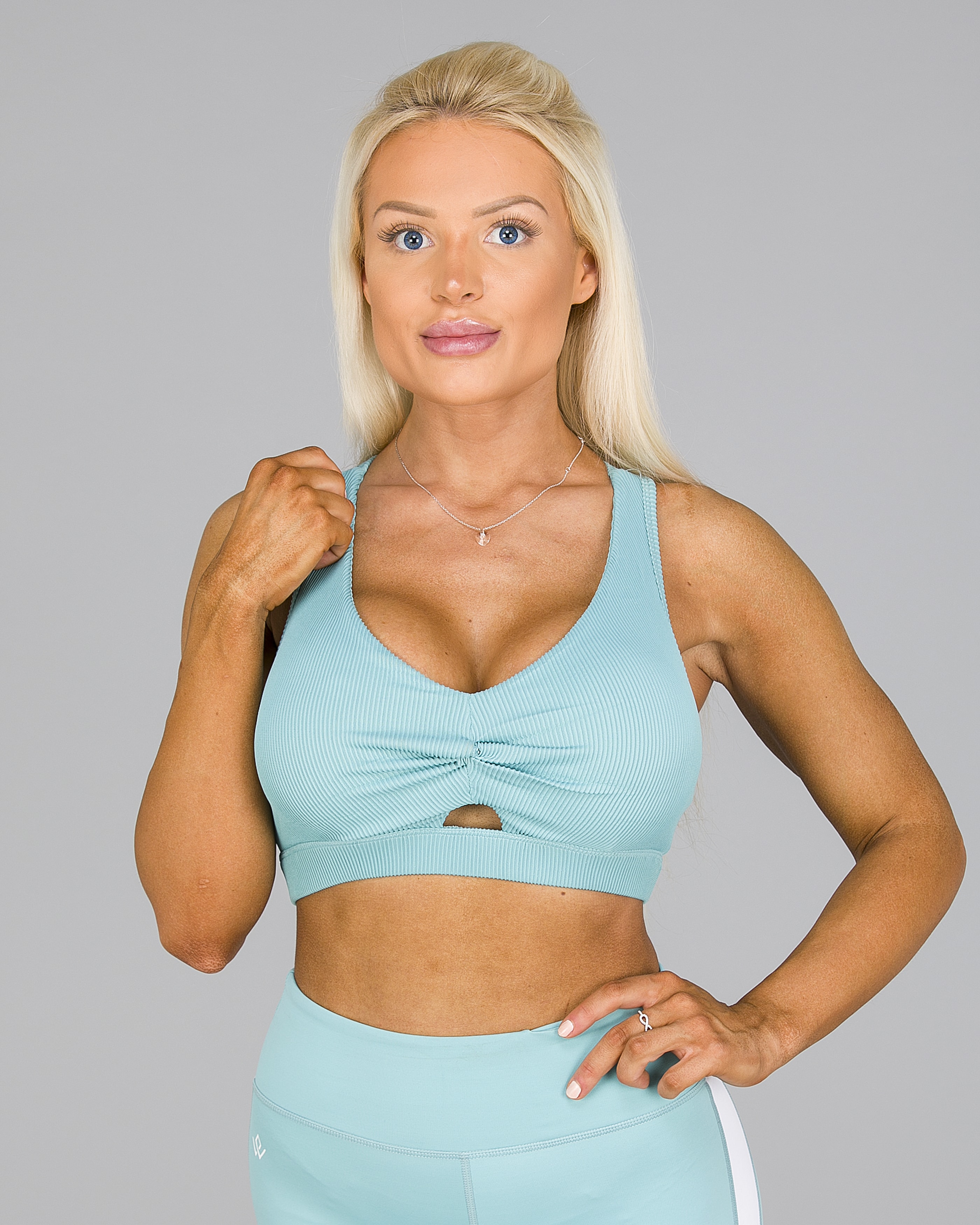 Workout Empire - Core Ribbed Knot Sportsbh - Aqua1