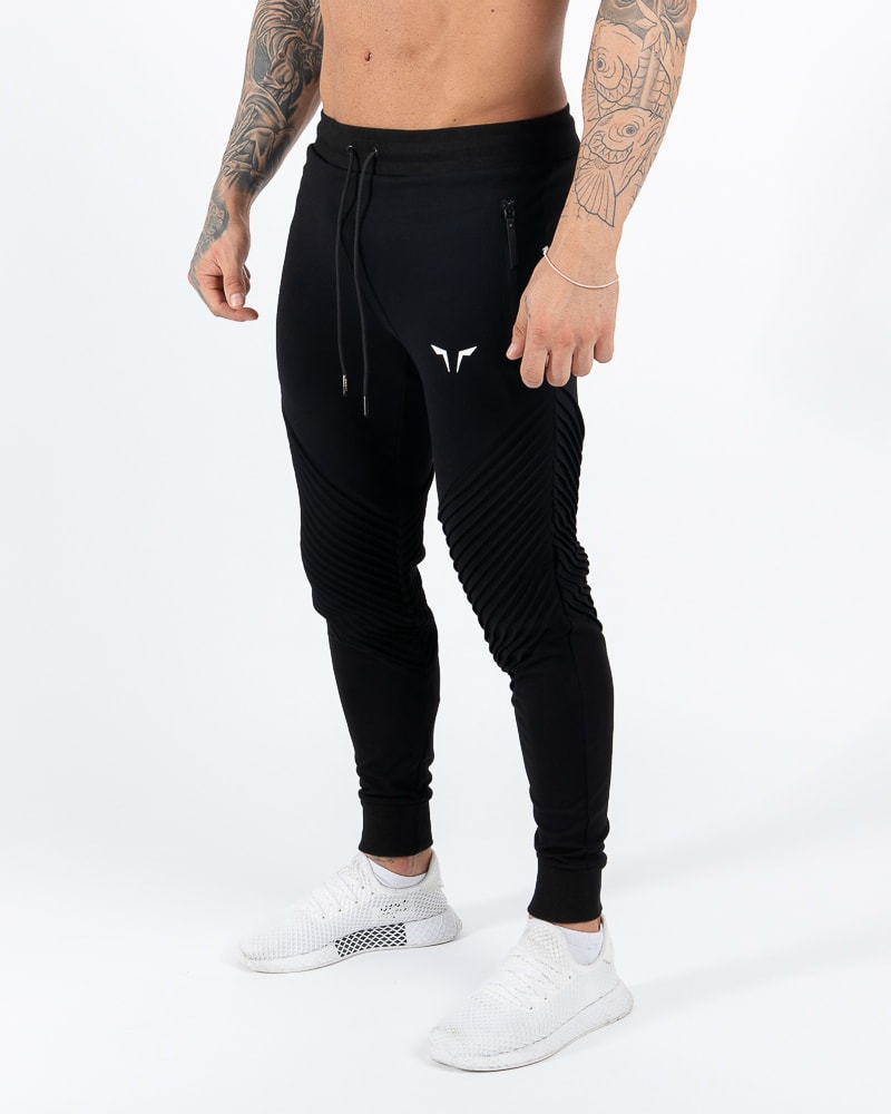 Squat Wolf - Statement Ribbed Joggers - Black - L - til